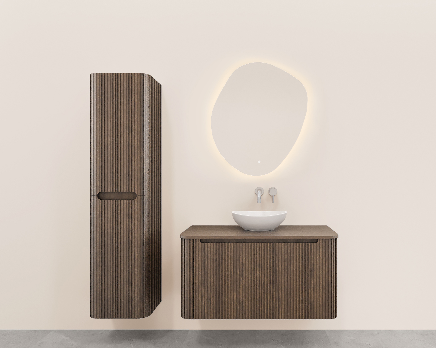 Sulora onderkast afgeronde hoeken geribbeld met 1 lade 1 uitsparing 100 x 48 cm bruin eiken