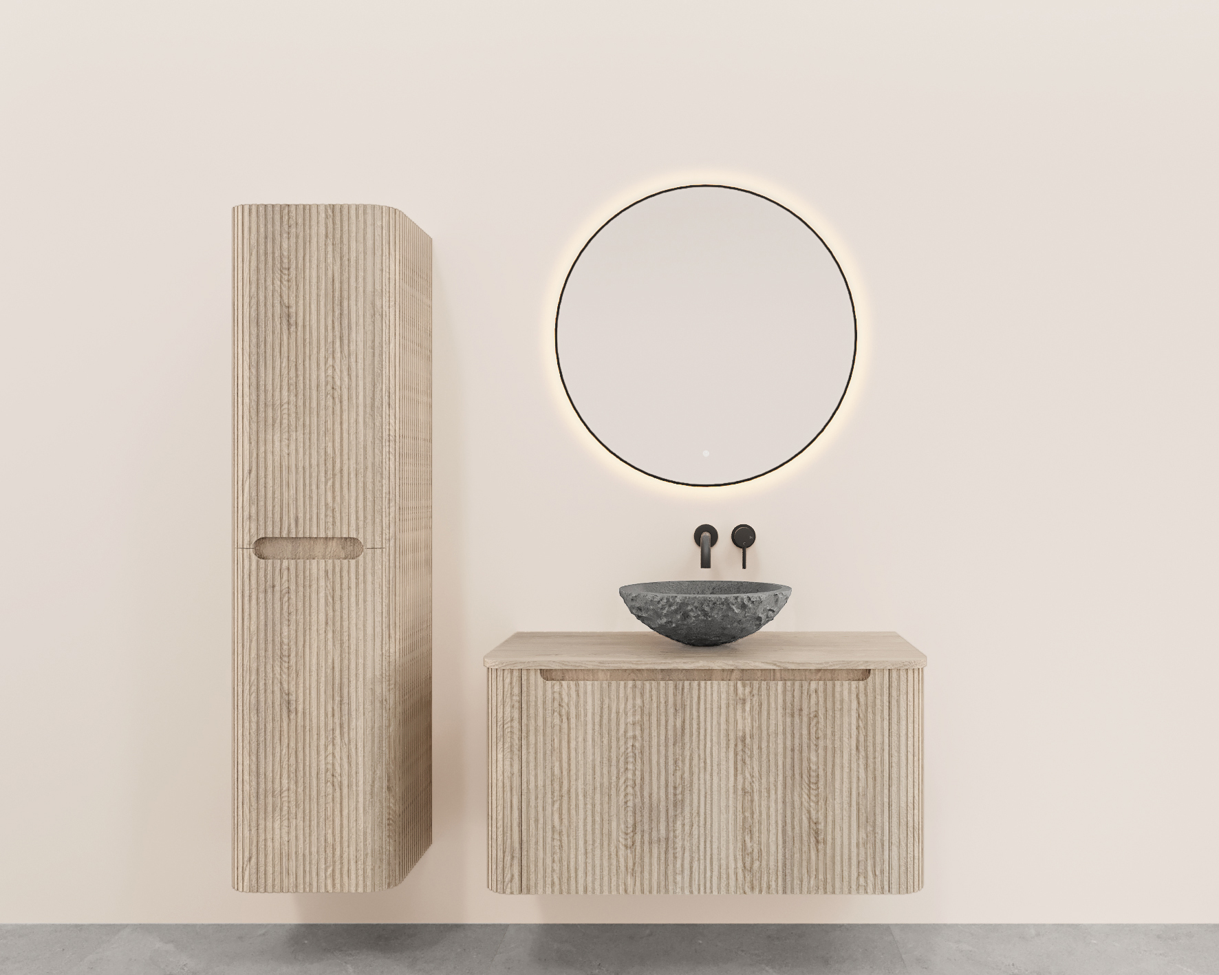 Sulora onderkast afgeronde hoeken geribbeld met 1 lade 1 uitsparing 100 x 48 cm licht eiken