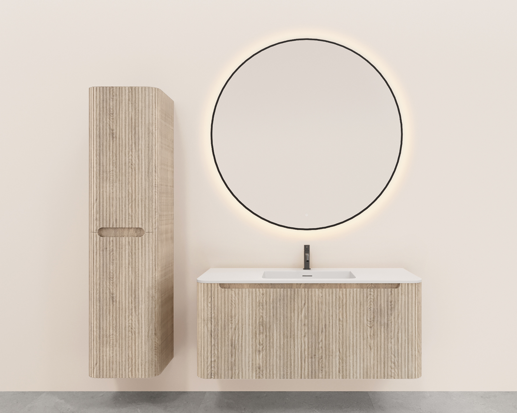 Sulora onderkast afgeronde hoeken geribbeld met 1 lade 1 uitsparing 120 x 48 cm licht eiken