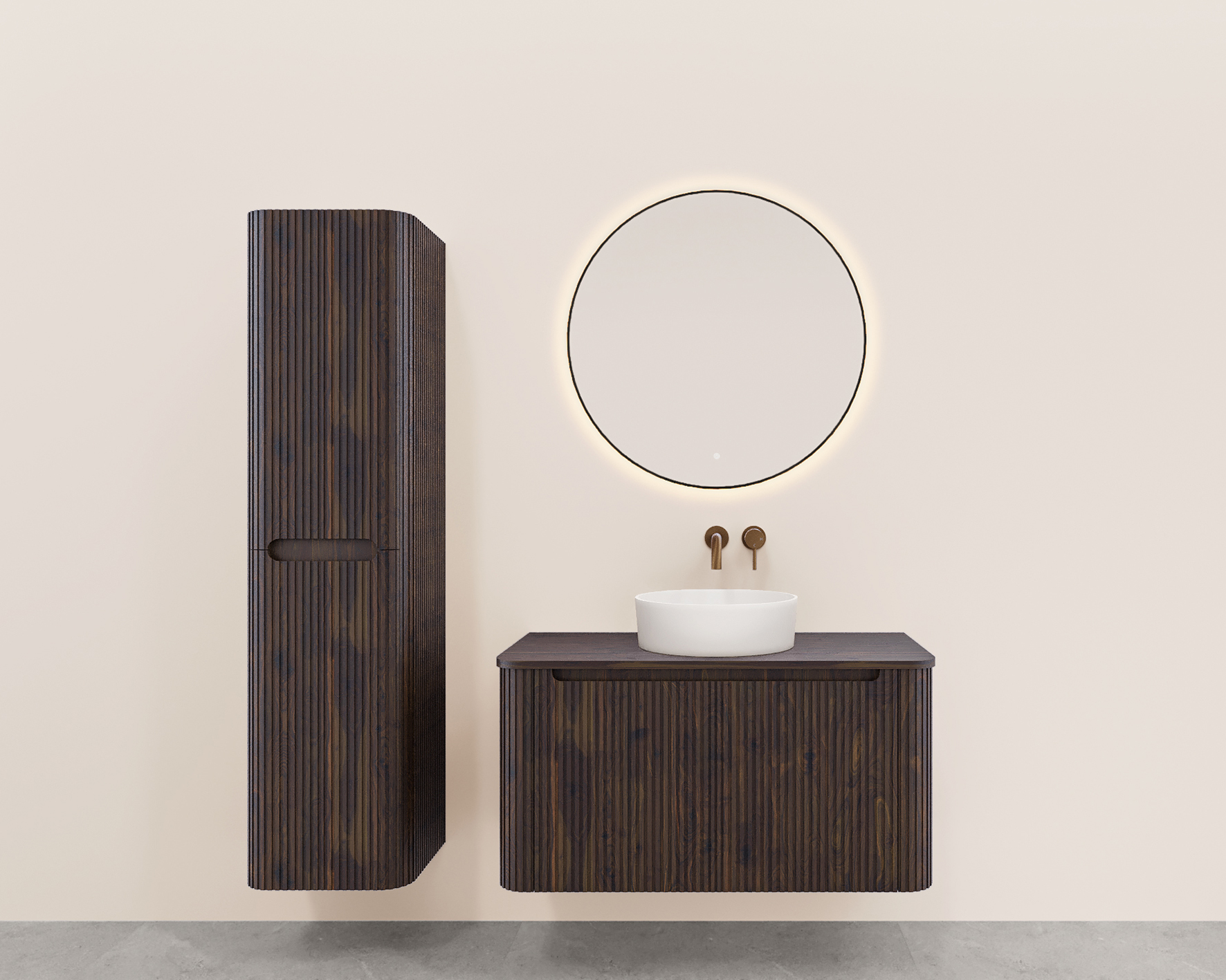 Sulora onderkast afgeronde hoeken geribbeld met 1 lade 1 uitsparing 80 x 48 cm walnoot