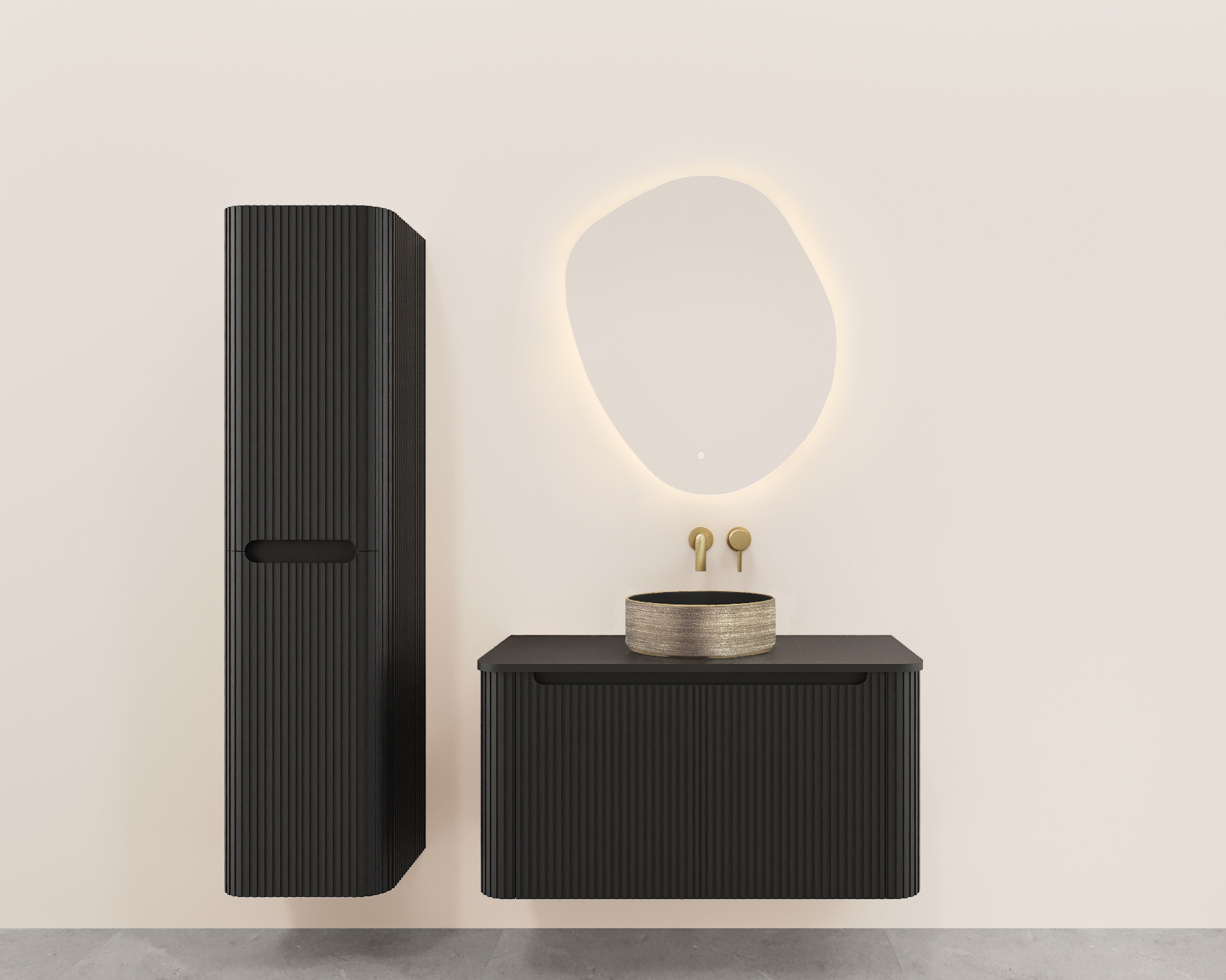 Sulora onderkast afgeronde hoeken geribbeld met 1 lade 1 uitsparing 80 x 48 cm mat zwart