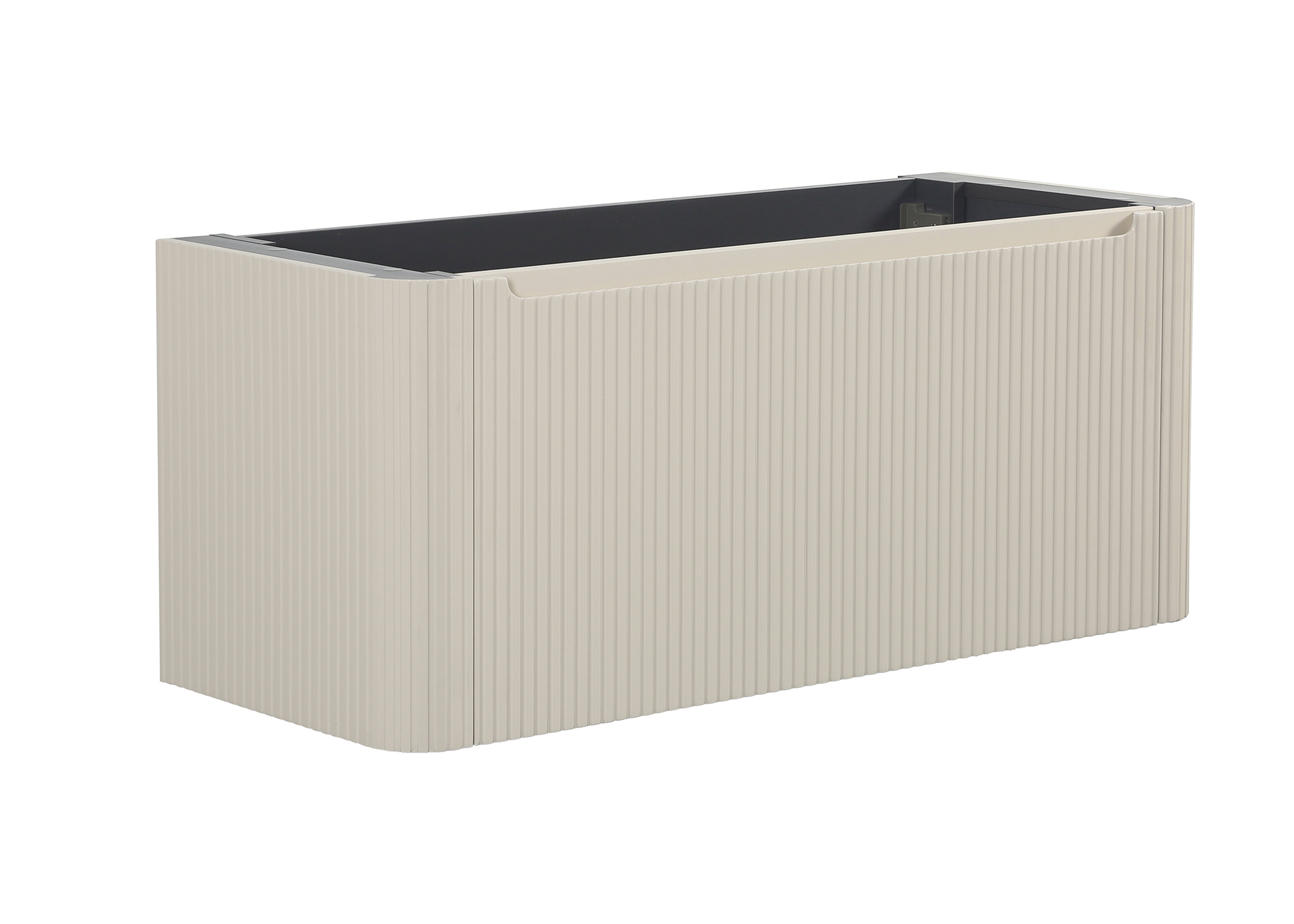 Sulora onderkast afgeronde hoeken geribbeld met 1 lade 2 uitsparingen 120 x 48 cm mat beige