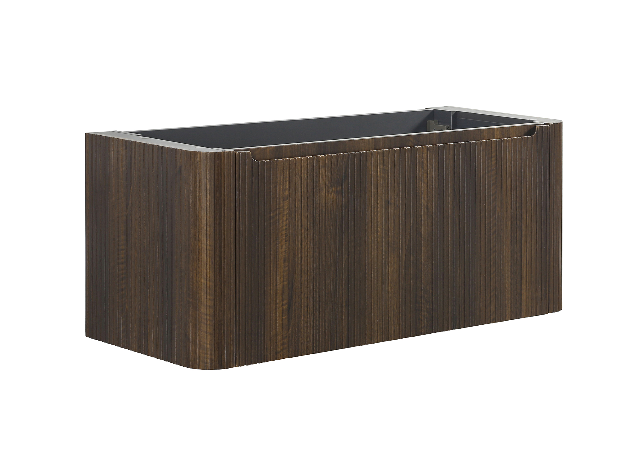 Sulora onderkast afgeronde hoeken geribbeld met 1 lade 2 uitsparingen 120 x 48 cm walnoot