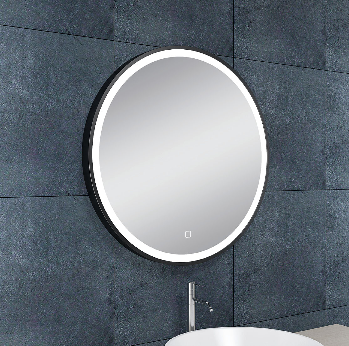 Maro spiegel rond met LED, dimbaar en spiegelverwarming 60 cm mat zwart - 38.4170