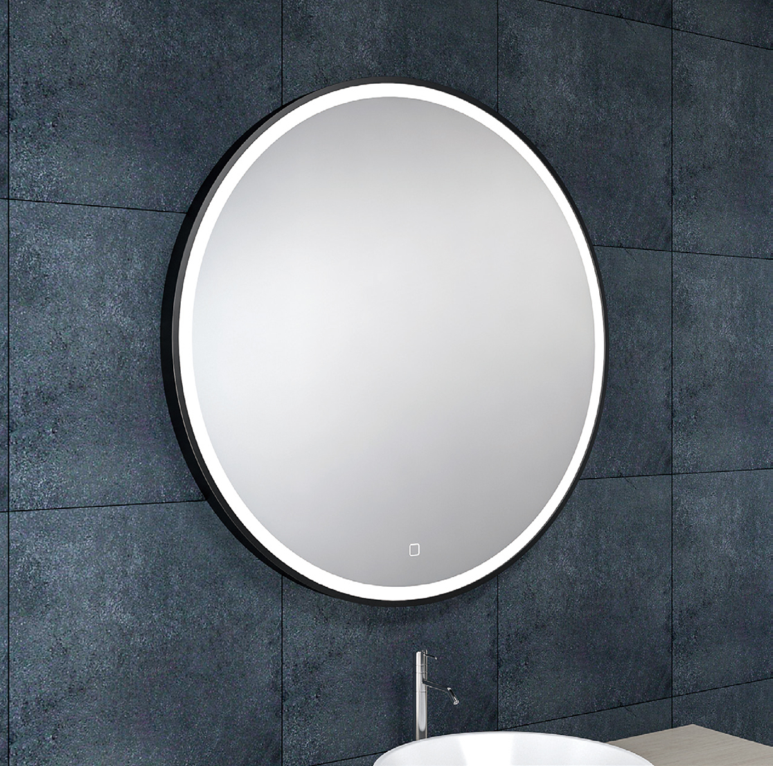 Maro spiegel rond met LED, dimbaar en spiegelverwarming 80 cm mat zwart - 38.4171