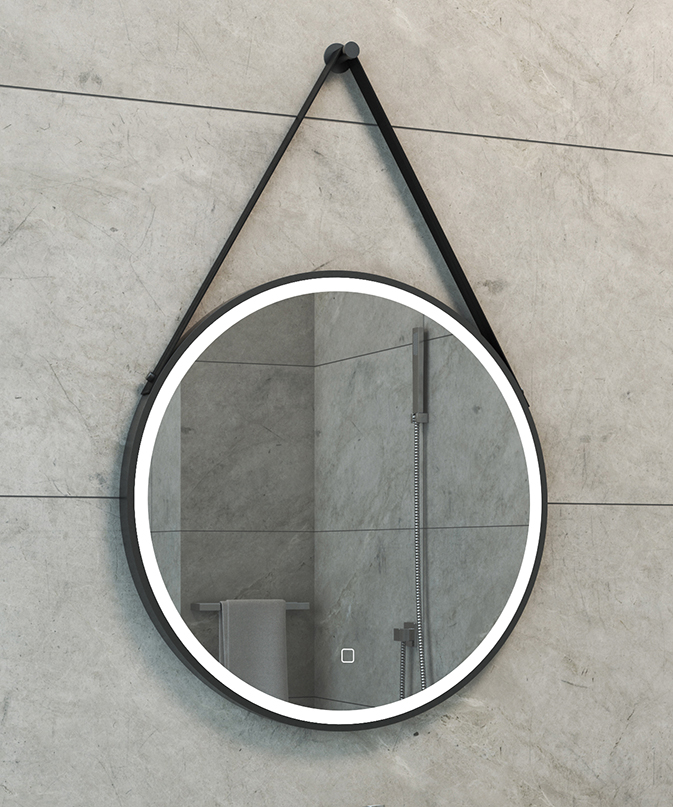 Cinto spiegel rond met band, LED, dimbaar en spiegelverwarming 60 cm mat zwart - 38.4177