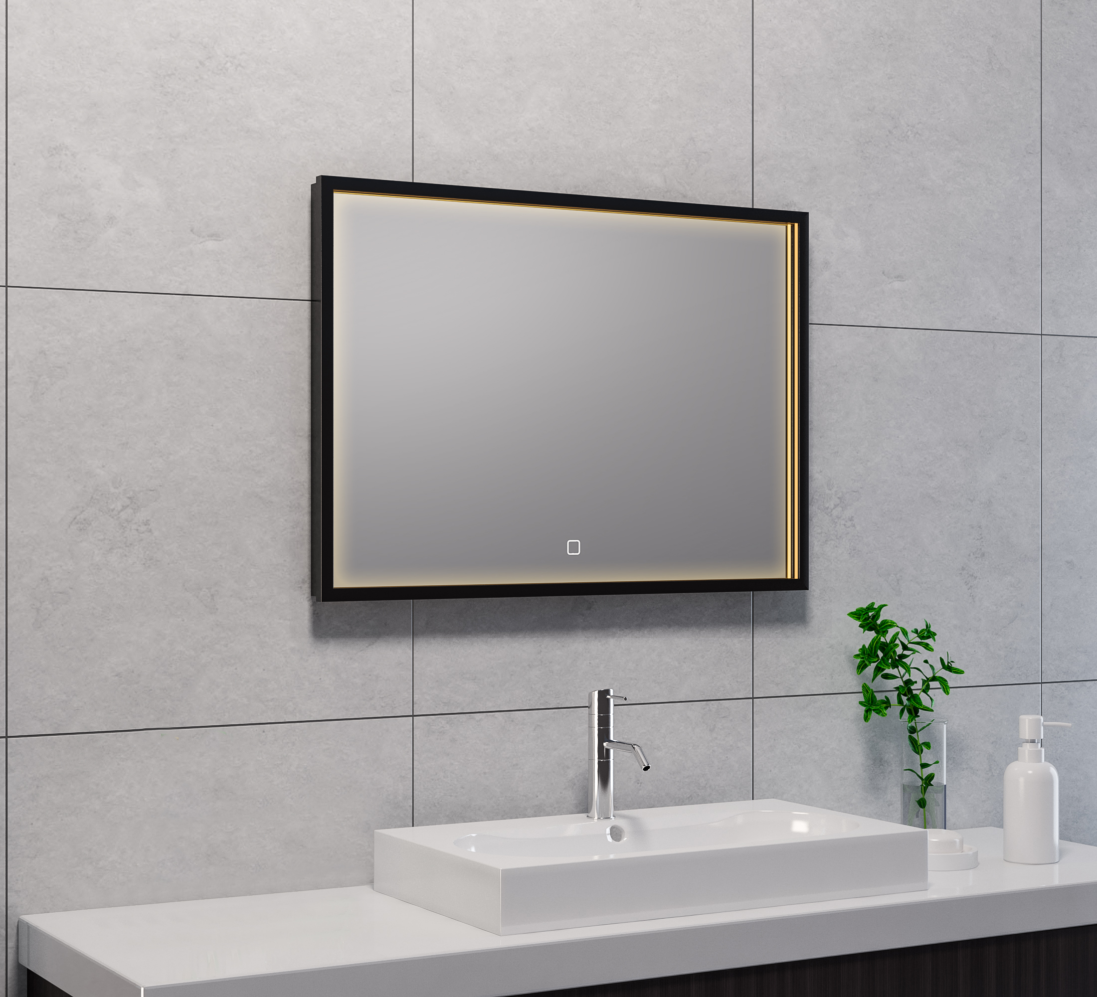 Avi spiegel rechthoek met LED, dimbaar en spiegelverwarming 70 x 50 cm mat zwart - 38.4190