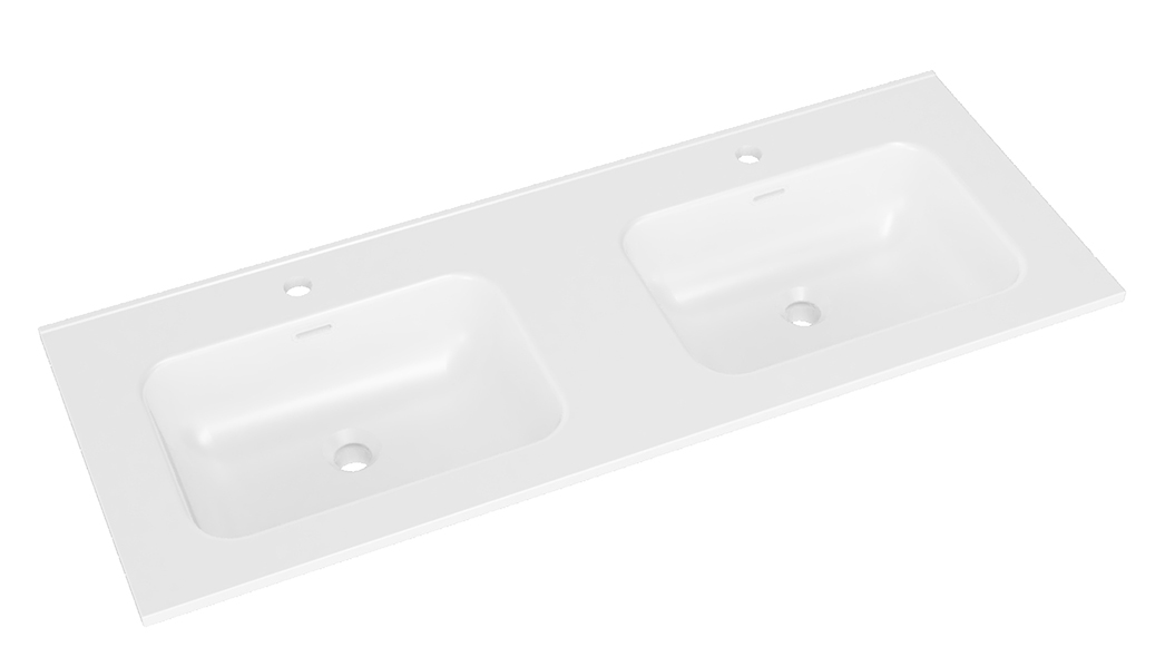 Bajo wastafel dubbel met 2 kraangaten 120 x 46 x 1,8 cm keramiek mat wit