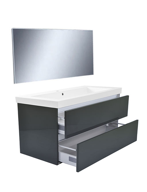meubelset (incl. spiegel) 100 cm hoogglans grijs - 38.7022
